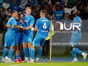 Khvicha K'varatskhelia (SSC Napoli) celebrates the goal with his teammates during the Italian championship Serie A football match between SS...