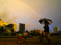 A toy vendor waits for customers at Galle Face promenade in Colombo, Sri Lanka, on September 30, 2024. (