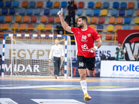 Ahmed Adel of Al Ahly SC celebrates during the 17th IHF Men's Handball Club World Championship 2024 preliminary round match between Al Ahly...