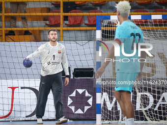 Gonzalo Perez de Vargas Moreno of FC Barcelona during the 17th IHF Men's Club World Championship 2024 preliminary round match between Al Ahl...