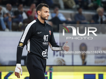 Mohamed Ibrahim of Al Ahly SC celebrates during the 17th IHF Men's Club World Championship 2024 preliminary round match between Al Ahly Spor...