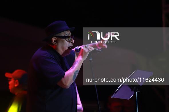 Armando Palomas performs during the ''Hasta Siempre Presidente Fest'' at the Monumento to the Revolution in Mexico City, Mexico, on Septembe...