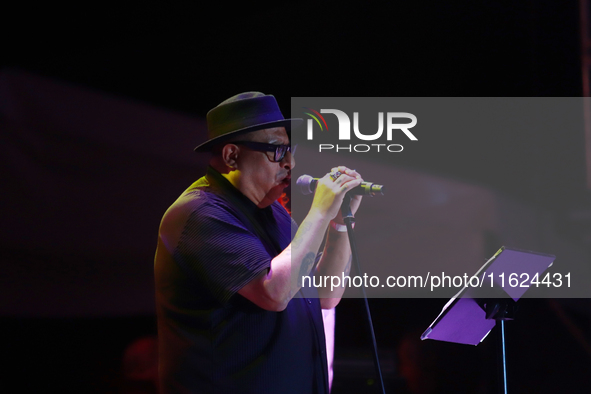 Armando Palomas performs during the ''Hasta Siempre Presidente Fest'' at the Monumento to the Revolution in Mexico City, Mexico, on Septembe...