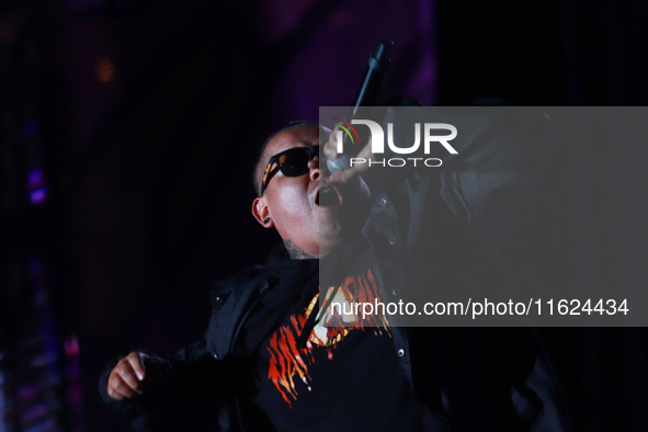 Members of the Orquesta Internacional band perform during the ''Hasta Siempre Presidente Fest'' at the Monumento to the Revolution in Mexico...