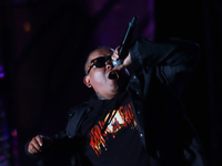 Members of the Orquesta Internacional band perform during the ''Hasta Siempre Presidente Fest'' at the Monumento to the Revolution in Mexico...