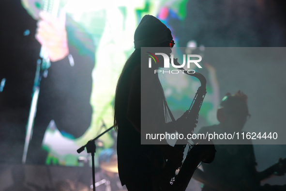 Pablo Coello, a member of the Los Estramboticos band, performs during the ''Hasta Siempre Presidente Fest'' at the Monumento to the Revoluti...