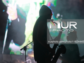 Pablo Coello, a member of the Los Estramboticos band, performs during the ''Hasta Siempre Presidente Fest'' at the Monumento to the Revoluti...