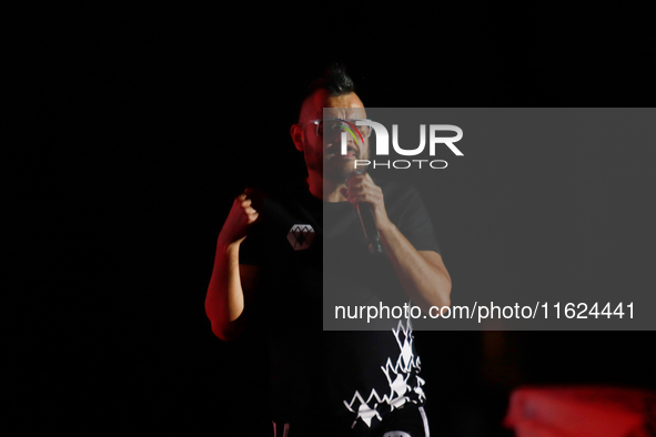 Arturo Ruelas, known as ''Pinocho,'' vocalist of the Los Estramboticos band, performs during the ''Hasta Siempre Presidente Fest'' at the Mo...