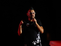 Arturo Ruelas, known as ''Pinocho,'' vocalist of the Los Estramboticos band, performs during the ''Hasta Siempre Presidente Fest'' at the Mo...