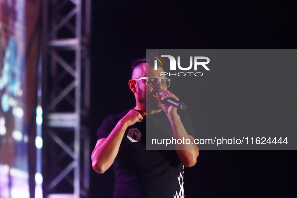 Arturo Ruelas, known as ''Pinocho,'' vocalist of the Los Estramboticos band, performs during the ''Hasta Siempre Presidente Fest'' at the Mo...