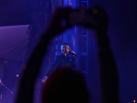 Arturo Ruelas, known as ''Pinocho,'' vocalist of the Los Estramboticos band, performs during the ''Hasta Siempre Presidente Fest'' at the Mo...