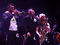 Arturo Ruelas, known as ''Pinocho,'' vocalist of the Los Estramboticos band, performs during the ''Hasta Siempre Presidente Fest'' at the Mo...