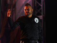 Arturo Ruelas, known as ''Pinocho,'' vocalist of the Los Estramboticos band, performs during the ''Hasta Siempre Presidente Fest'' at the Mo...