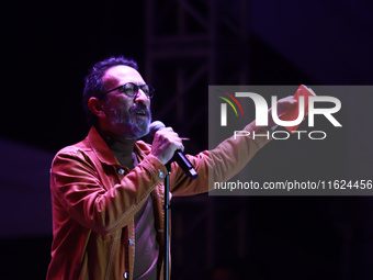 Fernando Rivera Calderon performs during the ''Hasta Siempre Presidente Fest'' at the Monumento to the Revolution in Mexico City, Mexico, on...