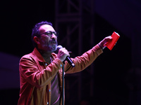 Fernando Rivera Calderon performs during the ''Hasta Siempre Presidente Fest'' at the Monumento to the Revolution in Mexico City, Mexico, on...