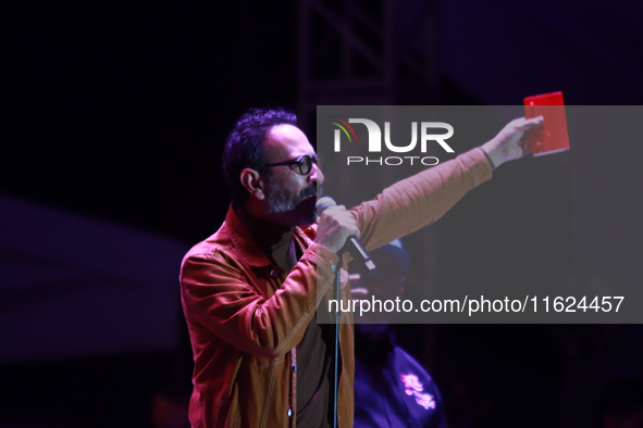 Fernando Rivera Calderon performs during the ''Hasta Siempre Presidente Fest'' at the Monumento to the Revolution in Mexico City, Mexico, on...