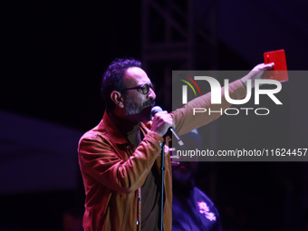 Fernando Rivera Calderon performs during the ''Hasta Siempre Presidente Fest'' at the Monumento to the Revolution in Mexico City, Mexico, on...