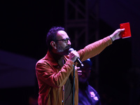 Fernando Rivera Calderon performs during the ''Hasta Siempre Presidente Fest'' at the Monumento to the Revolution in Mexico City, Mexico, on...