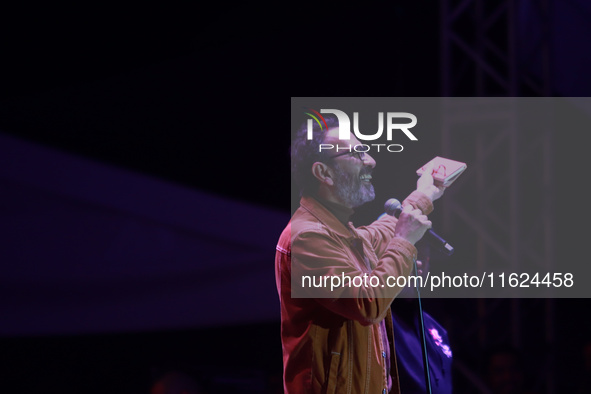 Fernando Rivera Calderon performs during the ''Hasta Siempre Presidente Fest'' at the Monumento to the Revolution in Mexico City, Mexico, on...