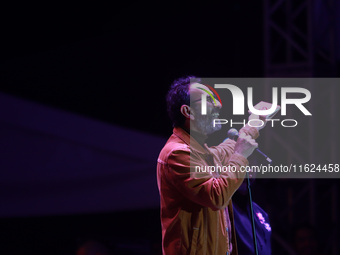 Fernando Rivera Calderon performs during the ''Hasta Siempre Presidente Fest'' at the Monumento to the Revolution in Mexico City, Mexico, on...