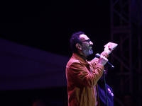 Fernando Rivera Calderon performs during the ''Hasta Siempre Presidente Fest'' at the Monumento to the Revolution in Mexico City, Mexico, on...