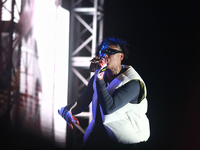 Rapper Erick Raul Aleman Ramirez, known as 'Aleman,' performs during the ''Hasta Siempre Presidente Fest'' at the Monumento to the Revolutio...