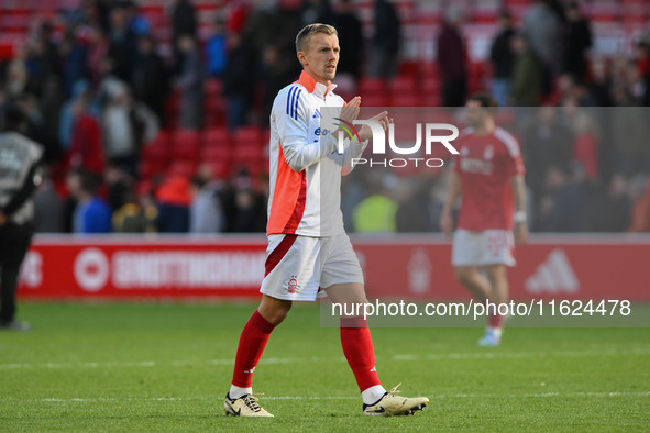 James Ward-Prowse of Nottingham Forest applauds his team's supporters during the Premier League match between Nottingham Forest and Fulham a...