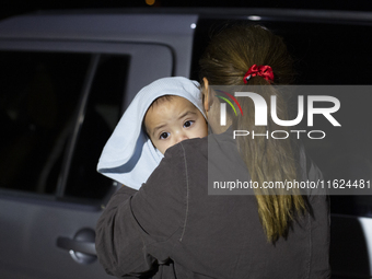 Relatives welcome their loved ones from Lebanon at Sofia Airport in Sofia, Bulgaria, on September 30, 2024. Due to the escalation of tension...