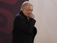 Andres Manuel Lopez Obrador, President of Mexico, during his last press conference in Mexico City, Mexico, on September 30, 2024, at the Nat...