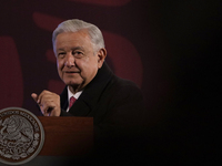 Andres Manuel Lopez Obrador, President of Mexico, during his last press conference in Mexico City, Mexico, on September 30, 2024, at the Nat...