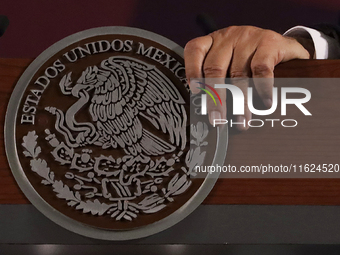 Andres Manuel Lopez Obrador, President of Mexico, during his last press conference in Mexico City, Mexico, on September 30, 2024, at the Nat...