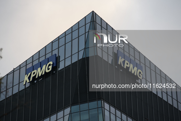 British multinational professional services network KPMG signage is pictured in Warsaw, Poland on September 28, 2024. 