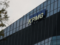 British multinational professional services network KPMG signage is pictured in Warsaw, Poland on September 28, 2024. (