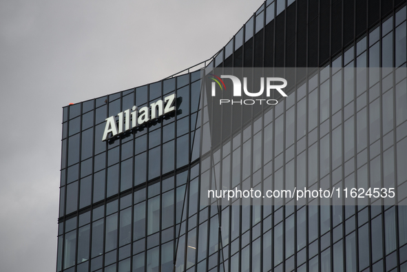 German multinational financial services company Allianz SE signage is pictured in Warsaw, Poland on September 28, 2024. 