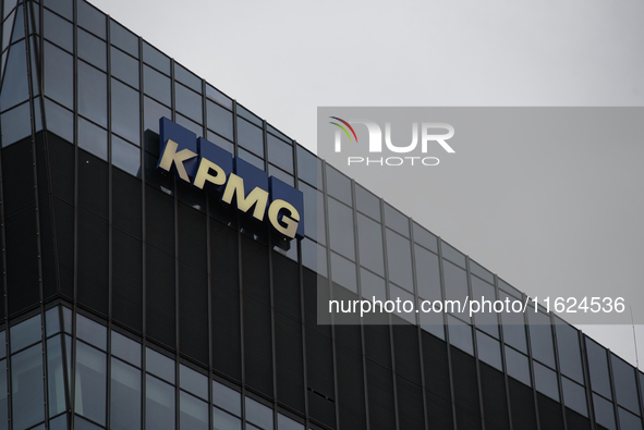 British multinational professional services network KPMG signage is pictured in Warsaw, Poland on September 28, 2024. 