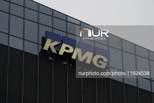 British multinational professional services network KPMG signage is pictured in Warsaw, Poland on September 28, 2024. 