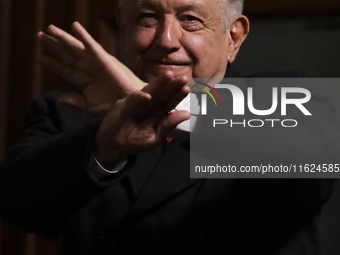 Andres Manuel Lopez Obrador, President of Mexico, says goodbye during his last press conference in Mexico City, Mexico, on September 30, 202...