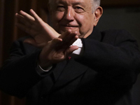 Andres Manuel Lopez Obrador, President of Mexico, says goodbye during his last press conference in Mexico City, Mexico, on September 30, 202...