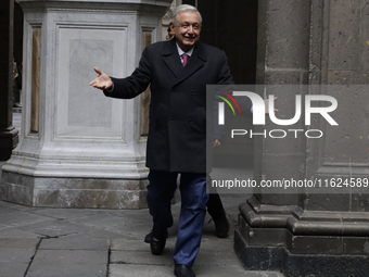 Andres Manuel Lopez Obrador, President of Mexico, meets journalists for breakfast at the end of his last press conference in Mexico City, Me...