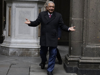 Andres Manuel Lopez Obrador, President of Mexico, meets journalists for breakfast at the end of his last press conference in Mexico City, Me...