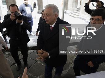 Andres Manuel Lopez Obrador, President of Mexico, meets journalists for breakfast at the end of his last press conference in Mexico City, Me...