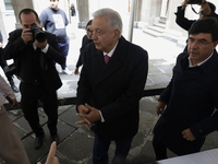 Andres Manuel Lopez Obrador, President of Mexico, meets journalists for breakfast at the end of his last press conference in Mexico City, Me...