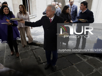 Andres Manuel Lopez Obrador, President of Mexico, meets journalists for breakfast at the end of his last press conference in Mexico City, Me...