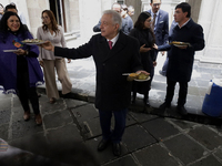 Andres Manuel Lopez Obrador, President of Mexico, meets journalists for breakfast at the end of his last press conference in Mexico City, Me...