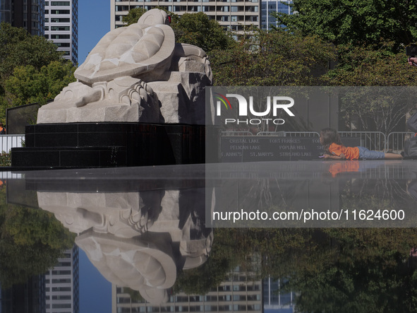 Visitors gather at the newly inaugurated Spirit Garden to observe National Day for Truth and Reconciliation in Toronto, Canada, on September...