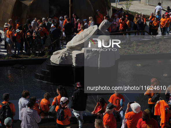 Visitors gather at the newly inaugurated Spirit Garden to observe National Day for Truth and Reconciliation in Toronto, Canada, on September...