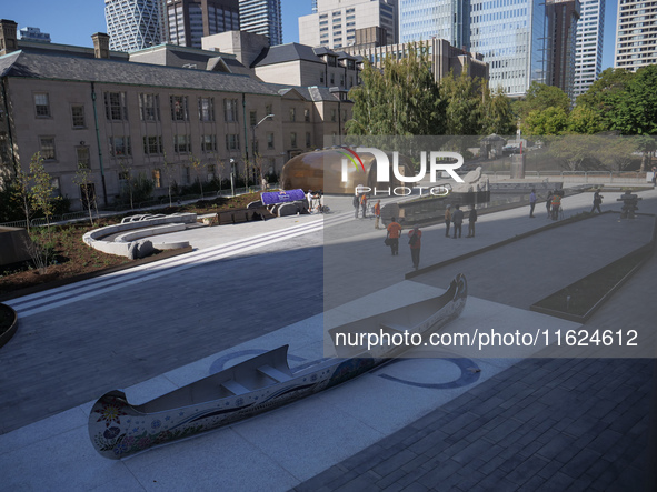 Visitors gather at the newly inaugurated Spirit Garden to observe National Day for Truth and Reconciliation in Toronto, Canada, on September...