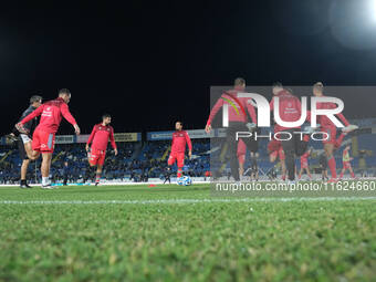 US Cremonese warms up for the Italian Serie B soccer championship match between Brescia Calcio FC and US Cremonese at Mario Rigamonti Stadiu...