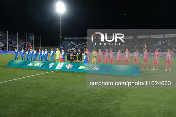 US Cremonese and Brescia Calcio FC line up before the kick-off during the Italian Serie B soccer championship match between Brescia Calcio F...