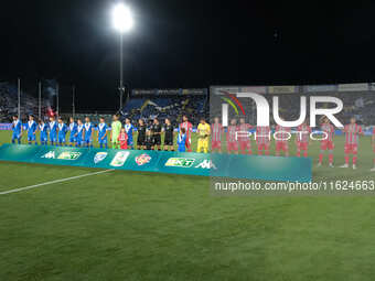 US Cremonese and Brescia Calcio FC line up before the kick-off during the Italian Serie B soccer championship match between Brescia Calcio F...